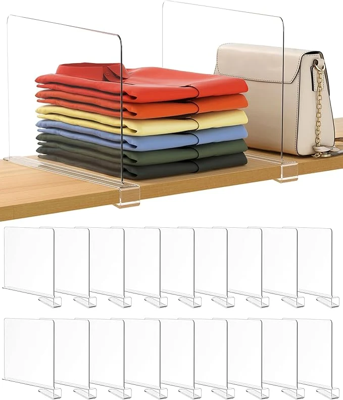Classic 18 Pack 12 Inches Extra Tall Version Clear Shelf Dividers for Organization Acrylic Closet Shelf Vertical Shelves Organizer for Bedroom Kitchen and OfficeAbout This Recyclable