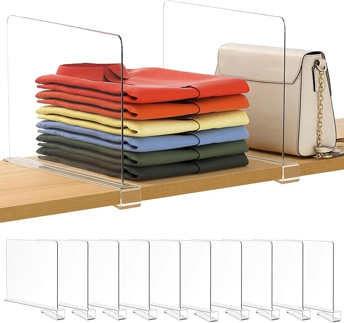 Optimized 10 Pack 12 Inches Extra Tall Version Clear Shelf Dividers for Organization Acrylic Closet Shelf Vertical Shelves Organizer for Bedroom Kitchen and OfficeAbout This Recyclable