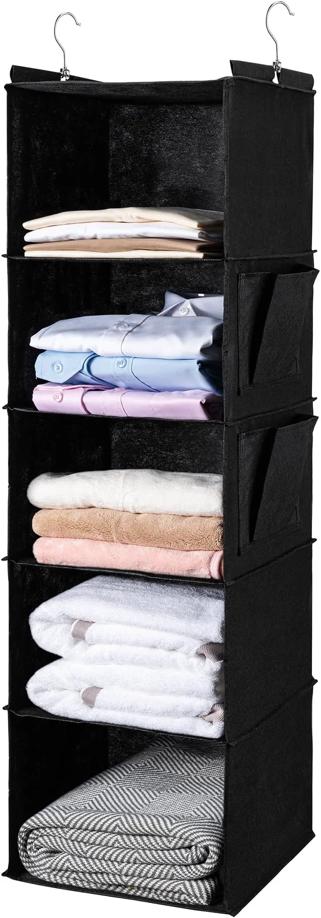 Specialty BOOMIBOO Hanging Closet Organize and Shelves，5-Hanging Shelf with 2 Side Pockets，Storage Foldable （Black）About ThisOverview Certified