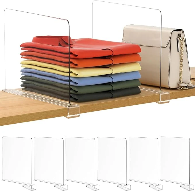Fine Crafted 6 Pack 12 Inches Extra Tall Version Clear Shelf Dividers for Organization Acrylic Closet Shelf Vertical Shelves Organizer for Bedroom Office and KitchenAbout This Sophisticated