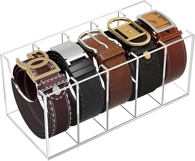 Minimalist NIUBEE Belt Organizer Acrylic Belt Storage Holder for The Closet 5 Compartments Display Case for Tie and Bow TieAbout ThisOverview Elite