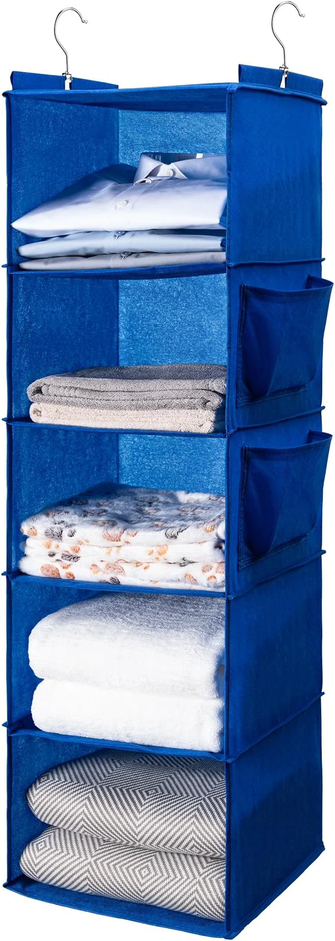 Genuine BOOMIBOO Hanging Closet Organize and Shelves，5-Hanging Shelf with 2 Side Pockets，Storage Foldable （Blue）About ThisOverview Innovative