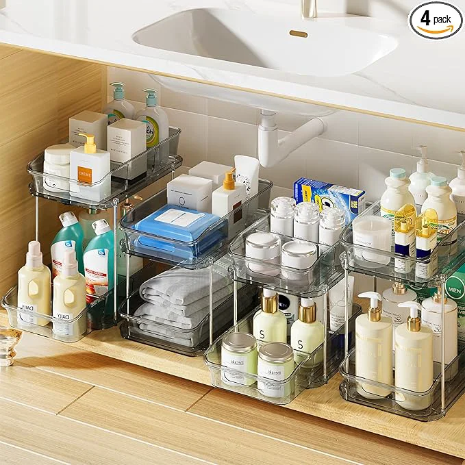 Certified Delamu 2-Tier Under Sink Organizers and Storage Multi-Purpose Stackable Bathroom Cabinet organizers Pull Out Kitchen Pantry Organization and Storage with Dividers 4 Pack Grey About ThisOverview Efficient