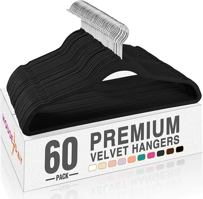 Efficient HOUSE DAY Black Velvet Hangers 60 Pack Non Slip Clothes Felt Hanger Heavy Duty for Coat Premium Slim Space Saving Suit Hangers for Closet Organizer 360° Rotating Silver HookAbout ThisOverview Reusable