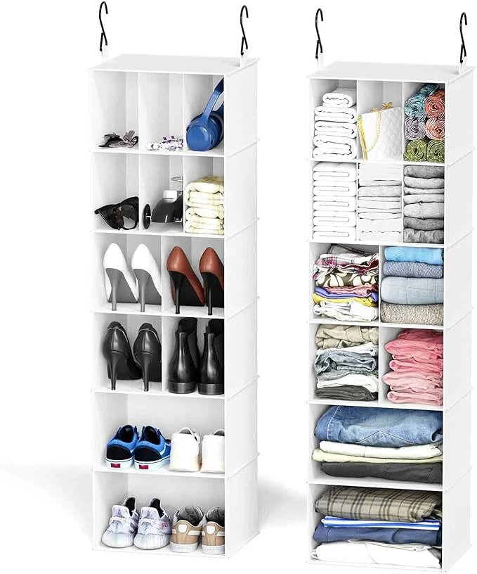 Fast SpaceAid 2 Pack Hanging Closet Organizer and Storage with Dividers 24 Compartments Hanging Shoe Shelves for Closet Wardrobe RV Garment Rack - WhiteAbout ThisOverview Versatile