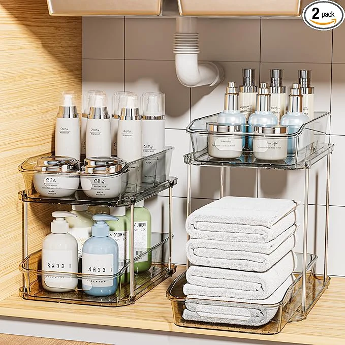 Reusable Delamu 2-Tier Under Sink Organizers and Storage Multi-Purpose Stackable Bathroom Cabinet organizers Pull Out Kitchen Pantry Organization and Storage with Dividers 2 Pack Grey About ThisOverview High-End