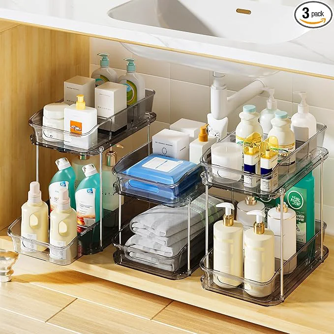 Premium Material Delamu 2-Tier Under Sink Organizers and Storage Multi-Purpose Stackable Bathroom Cabinet organizers Pull Out Kitchen Pantry Organization and Storage with Dividers 3 Pack Grey About ThisOverview High-Performance