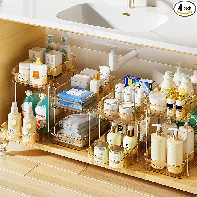 Relaxed Delamu 2-Tier Under Sink Organizers and Storage Multi-Purpose Stackable Bathroom Cabinet organizers Pull Out Kitchen Pantry Organization and Storage with Dividers 4 Pack Amber About ThisOverview World-Class