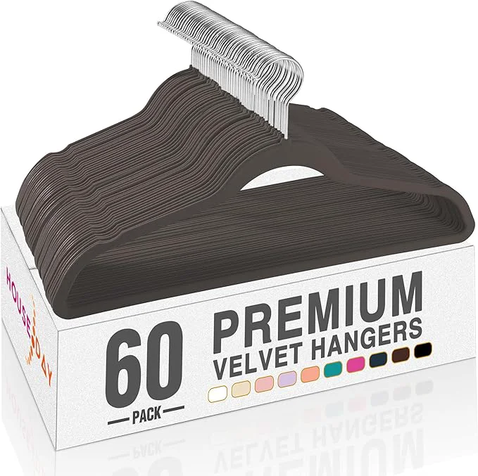 World-Class HOUSE DAY Taupe Velvet Hangers 60 Pack Non Slip Clothes Felt Hanger Heavy Duty for Coat Premium Slim Space Saving Suit Hangers for Closet Organizer 360° Rotating Silver HookAbout ThisOverview Convenient