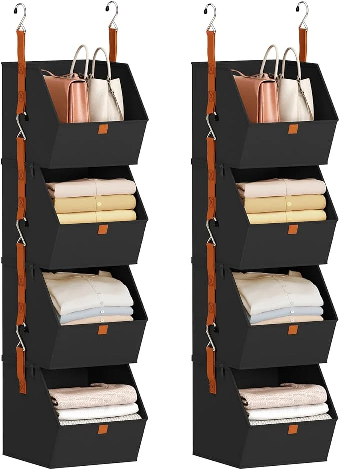 Selected Hanging Closet Organizer 4 Tier - Clothes Hanging Shelves Space-Saving Closet System Fabric Storage Bins Bedroom Organization Collapsible Baskets for Home Dorm Rv Black 8 PackAbout ThisOverview Top-Quality