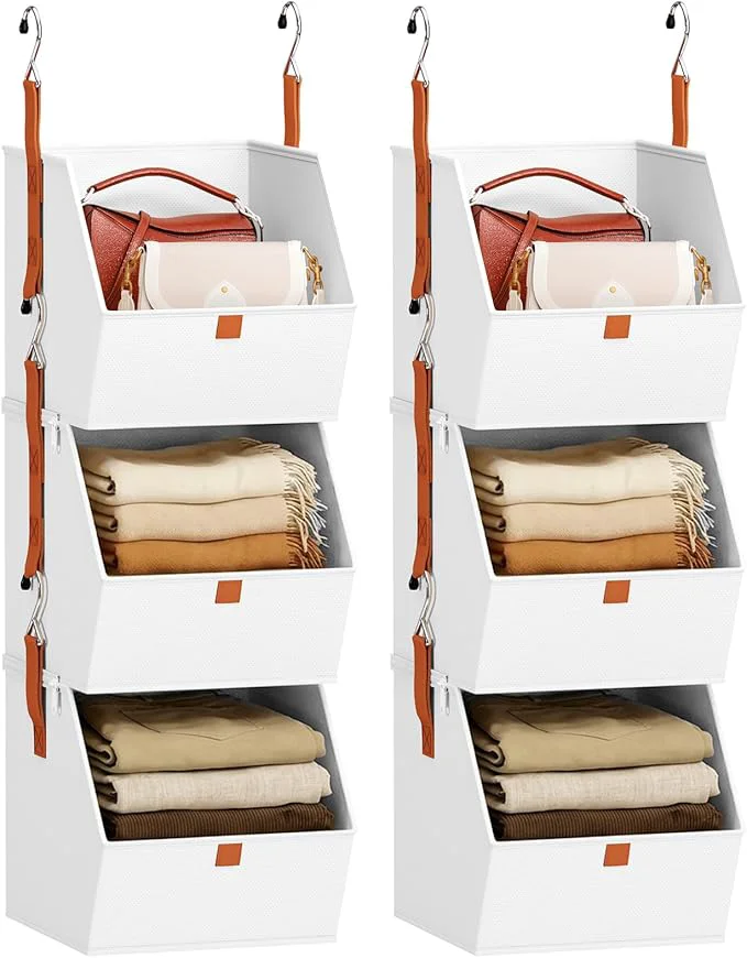 Sophisticated Collapsible Hanging Closet Organizer - 6 Tier Closet Shelves Storage System with Hooks Fabric Hanging Storage Bins for Clothes Foldable Storage Basket for Laundry Bedroom Rv WhiteAbout ThisOverview Premium Material