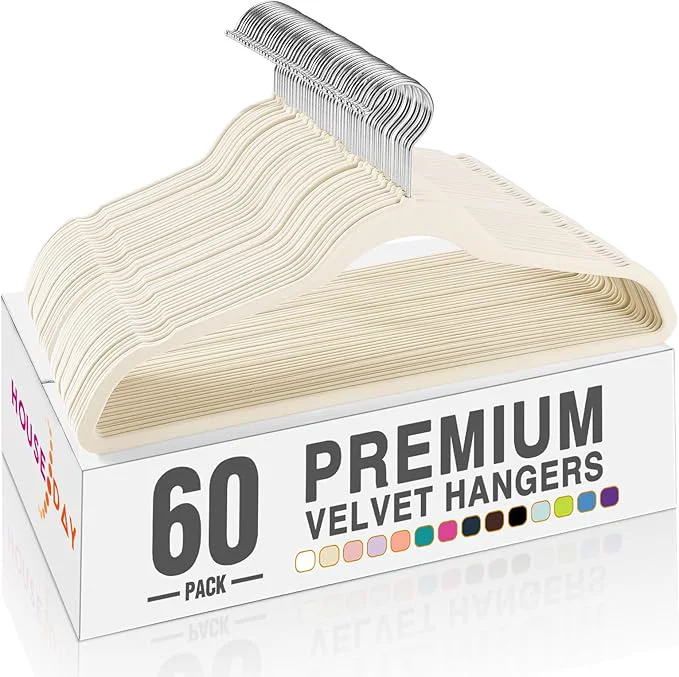 Practical HOUSE DAY Ivory Velvet Hangers 60 Pack Non Slip Clothes Felt Hanger Heavy Duty for Coat Premium Slim Space Saving Suit Hangers for Closet Organizer 360° Rotating Silver HookAbout ThisOverview Minimalist