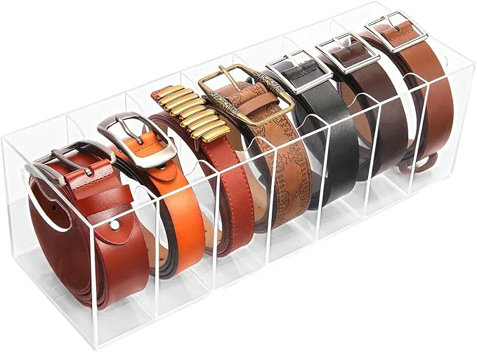 Powerful Belt Organizer Acrylic Belt Racks 7 Compartments Belt Container Storage Holder Clear Belt Display Case for Closet Tie and Bow TieAbout ThisOverview Dependable