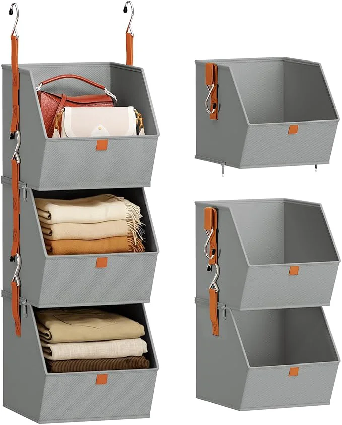 Artisan Collapsible Hanging Closet Organizer - 3 Tier Closet Shelves Storage System with Hooks Fabric Hanging Storage Bins for Clothes Foldable Storage Basket for Laundry Bedroom Rv GreyAbout ThisOverview Next-Generation