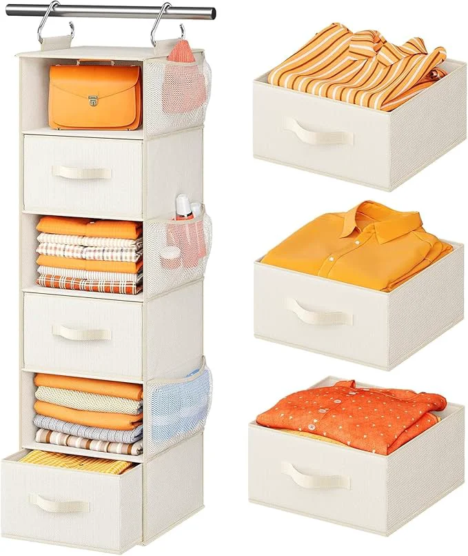 Top-Quality Pipishell Hanging Closet Organizer 6-Shelf Hanging Shelves for Closet with 3 Removable Drawers Side Pockets for Bedroom Garment Rack and Wardrobe Organization 12' x 12' x 43.3' WhiteAbout ThisOverview Classic