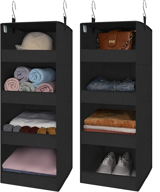 Easy-to-Use GRANNY SAYS 4-Shelf Hanging Organizer Closet Hanging Shelves Closet Hanging Storage Organizers Organization for Bedroom Living Room Baby Nursery Camper Accessories Black 2-PackAbout ThisOverview Solid