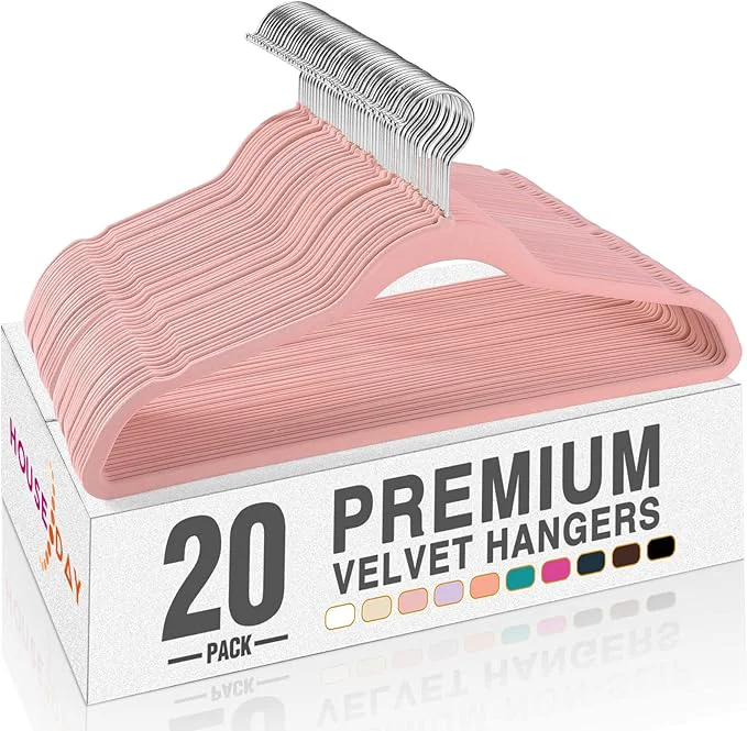 Verified HOUSE DAY Lt Pink Velvet Hangers 20 Pack Non Slip Clothes Felt Hanger Heavy Duty for Coat Premium Slim Space Saving Suit Hangers for Closet Organizer 360° Rotating Silver HookAbout ThisOverview Original