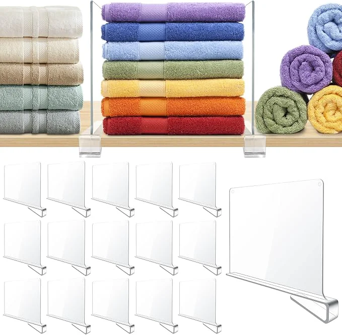 Exclusive 16 Pack Clear Acrylic Shelf Dividers for Closet Shelf Organizer of Bedroom Kitchen Office Bathroom Organizer for Clothes Books Hats and HandbagsAbout ThisOverview High-Grade