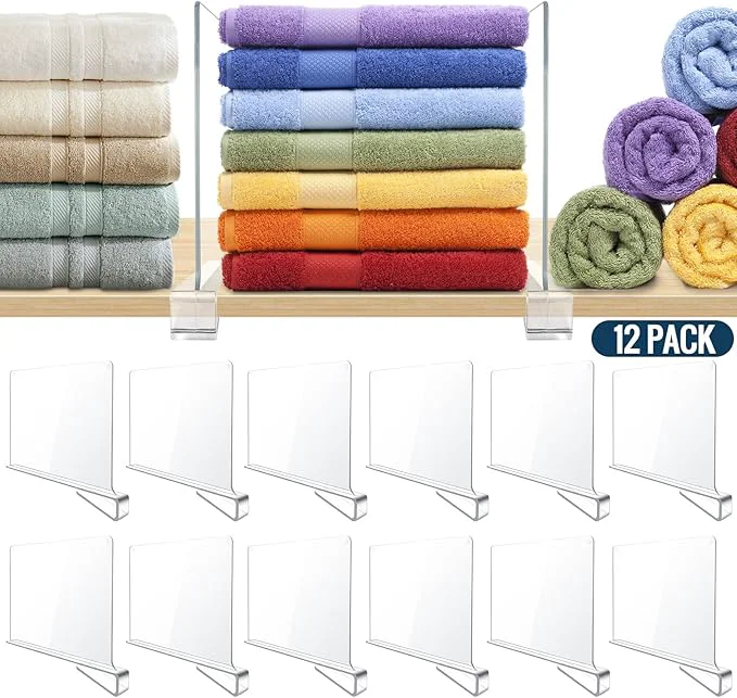 Professional 12 Pack Clear Acrylic Shelf Dividers for Closet Shelf Organizer of Bedroom Kitchen Office Bathroom Organizer for Clothes Books Hats and HandbagsAbout ThisOverview Next-Generation