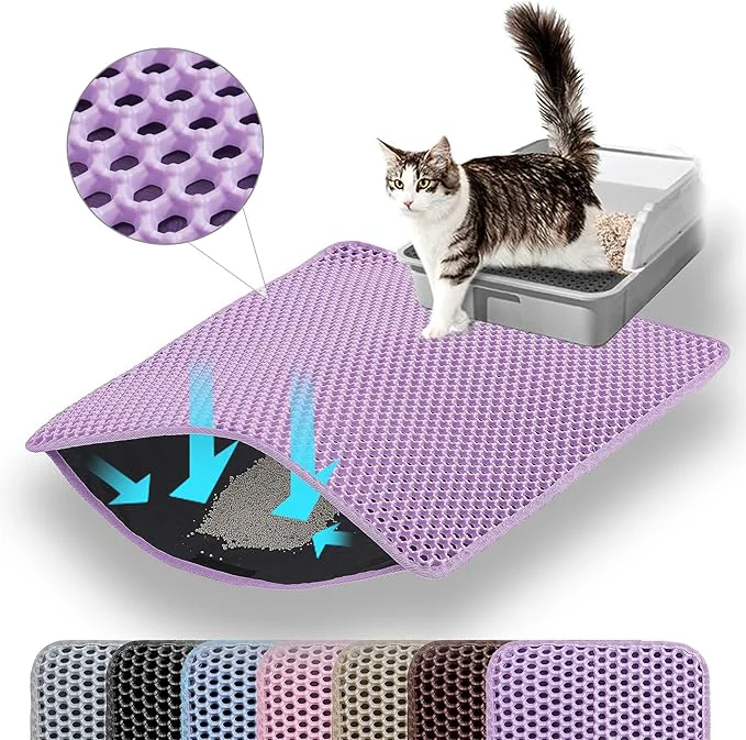 Smooth Extra Large Cat Litter Mat 30x22 Inches Honeycomb Double Layer Cat Litter High-Quality