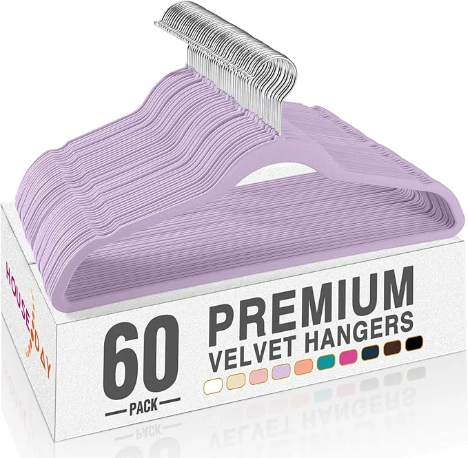 Classic HOUSE DAY Lt-Purple Velvet Hangers 60 Pack Non Slip Clothes Felt Hanger Heavy Duty for Coat Premium Slim Space Saving Suit Hangers for Closet Organizer 360° Rotating Silver HookAbout ThisOverview Sophisticated