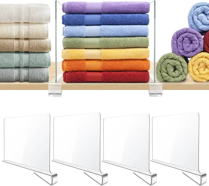 Responsible 4 Pack Clear Acrylic Shelf Dividers for Closet Shelf Organizer of Bedroom Kitchen Office Bathroom Organizer for Clothes Books Hats and HandbagsAbout ThisOverview Practical