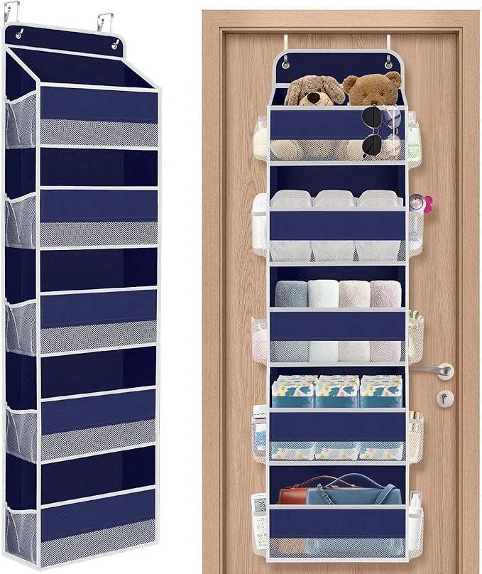 Stylish 1 Pack Over The Door Organizer Hanging Storage Organizer with Clear Window 40lb Ultra Sturdy Large Capacity Room Organizer for Pantry Laundry Bathroom Nursery Closet Blue About ThisOverview Outstanding