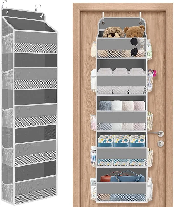 Exclusive 1 Pack Over The Door Organizer Hanging Storage Organizer with Clear Window 40lb Ultra Sturdy Large Capacity Room Organizer for Pantry Laundry Bathroom Nursery Closet Baby Essential Grey About ThisOverview Minimalist