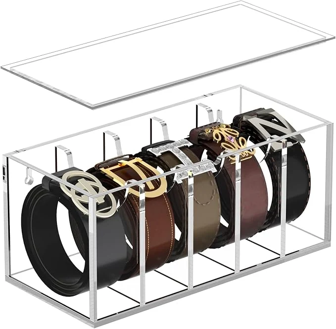 Fine Crafted FEMELI Belt Organizer Acrylic Belt Storage for Closet with Dust Cover 5 Compartments Belt Container Display Holder for Drawer Clear Belt Tie Case for Women Men HomeAbout ThisOverview Modern