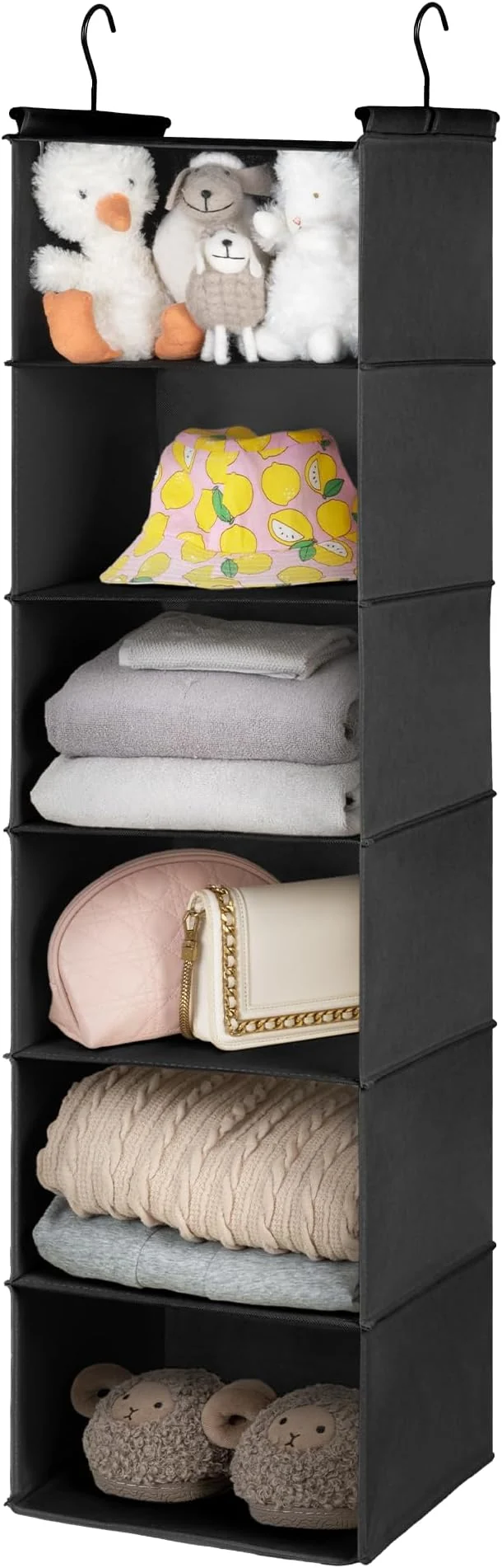 Elegant GRANNY SAYS 6 Shelf Hanging Closet Organizers and Storage Collapsible Closet Hanging Organizer with 2 Sturdy Hooks Large Hanging Shelves for Weekly Clothes Organizer BlackAbout ThisOverview Breathable