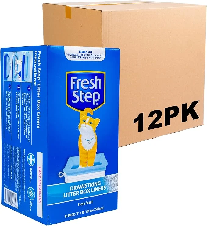 Selected Fresh Step Jumbo Drawstring Cat Litter Box Liners Scented Heavy Duty Kitty Quality