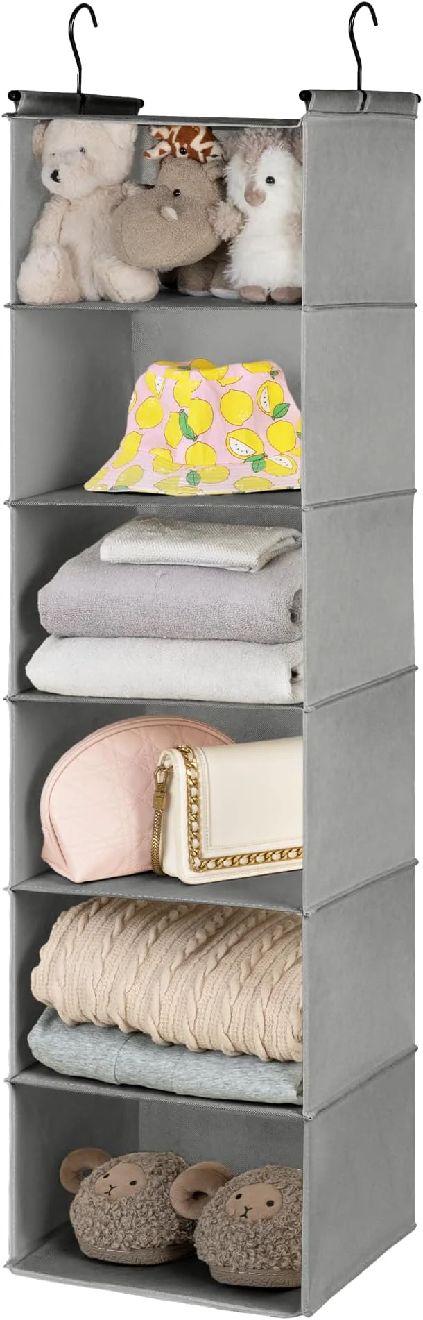 First-Class GRANNY SAYS 6 Shelf Hanging Closet Organizers and Storage Collapsible Closet Hanging Organizer with 2 Sturdy Hooks Large Hanging Shelves for Kids Baby Clothing Organizer Ash GrayAbout ThisOverview Exceptional