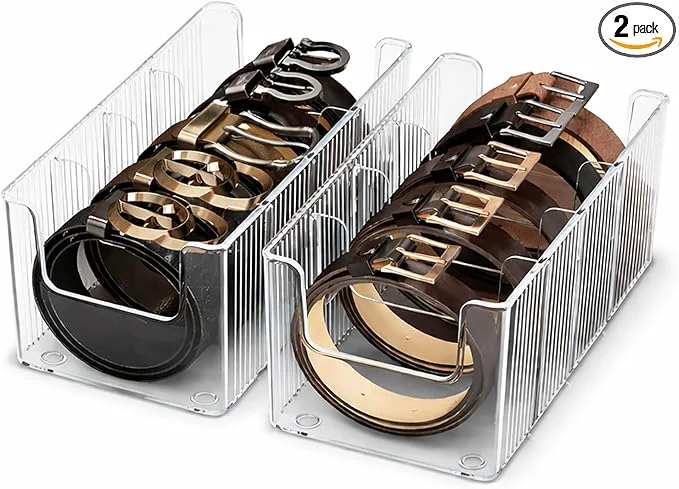 Recyclable Drawer Belt Organizer for Men –Semi-clear Belt Storage Box for Dress Leather Belts Closet Drawer Organization Holds Up to 10 BeltsAbout ThisOverview Green