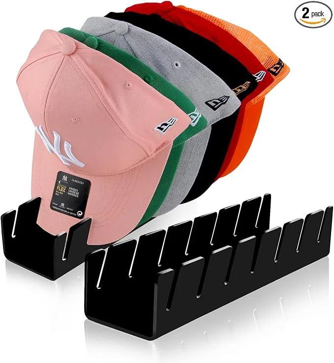 Fine Crafted Hat Stand for Baseball Caps 2 Pack No Install Acrylic Hat Organizer for 14 Baseball Caps Storage Organizer Hat Racks Hat Holder Display and Organization for Closet Bedroom Dresser Black-2Pack About ThisOverview Organic