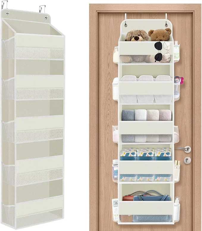 Minimalist 1 Pack Over The Door Organizer Hanging Storage Organizer with Clear Window 40lb Ultra Sturdy Large Capacity Room Organizer for Pantry Bathroom Nursery Closet Baby Essential Beige About ThisOverview Consistent