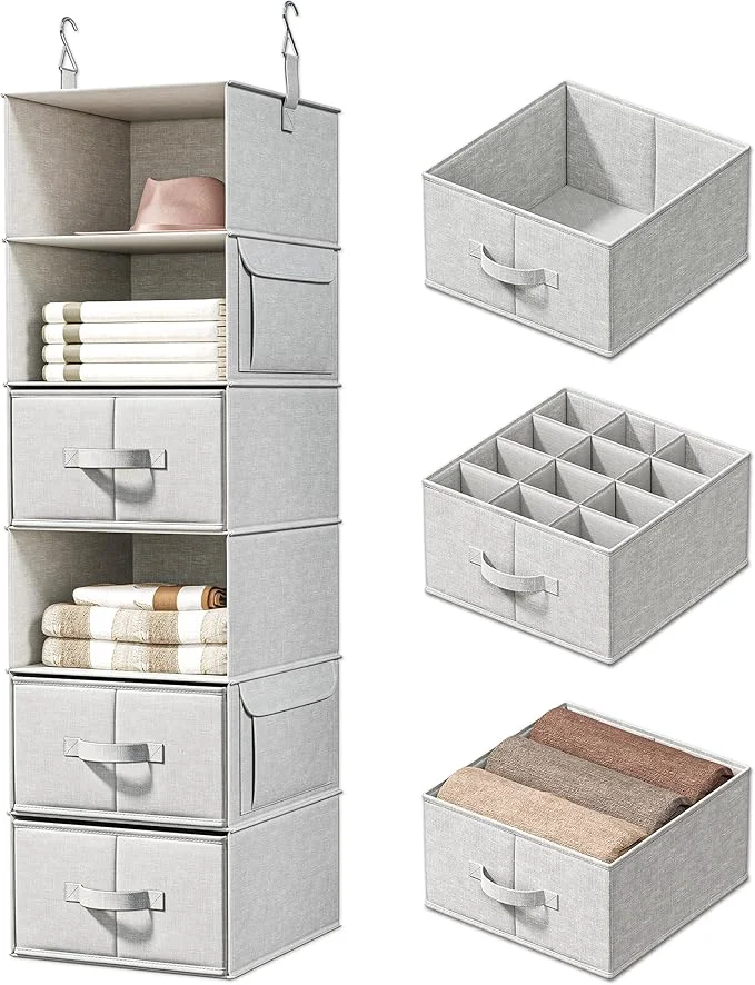 Certified 6-Shelf Hanging Closet Organizer with 3 Drawers 6-Shelf Inseparable Closet Organizers and Storage for Wardrobe Organization Hanging Dresser for Nursury Dorm Clothes Organizer Silver GrayAbout ThisOverview Natural