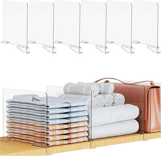 Functional Yieach Adjustable Height Clear Shelf Dividers 6 Pack Acrylic Closet Shelf Dividers for Organization 11.1 Inch Tall Vertical Plastic Shelf Separators for Towel Sweater Towel Organizers and BookshelfAbout This Organic