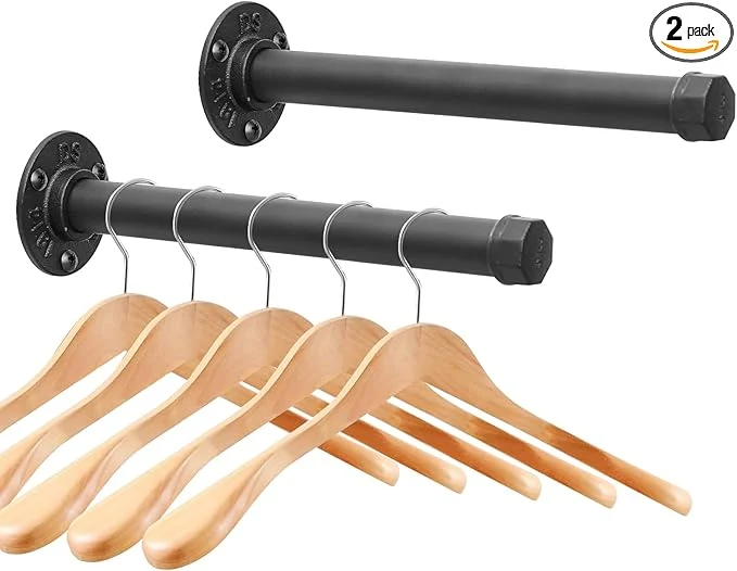 Convenient Cast Iron Wall Mounted Clothes Rack Heavy Duty Industrial Pipe Clothing Rack for Hanging Clothes Garment Racks for Wardrobe Organizers and Storage DIY Closet Rods Closet Bar Black 2 Pack 12 in About ThisOverview Comfortable