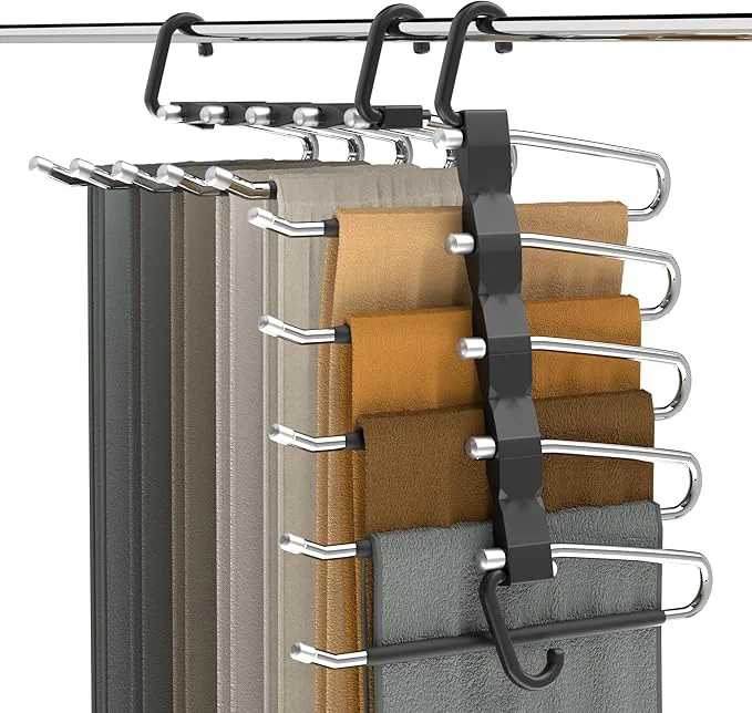 Crafted Pants Hangers Space Saving - 2 Pack Closet Organizer and Storage Jean Hangers Stainless Steel Anti-Slip Clothes Hanger Scarf Holder for Pants Jeans Leggings Trousers Pant Rack BlackAbout ThisOverview Consistent