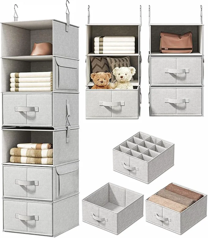 Trendy Vailando 6-Shelf Hanging Closet Organizer with 3 Drawers 2 Separable 3-Shelf Closet Organizers and Storage for Wardrobe Organization Hanging Dresser for Nursury Dorm Clothes OrganizerAbout ThisOverview Healthy