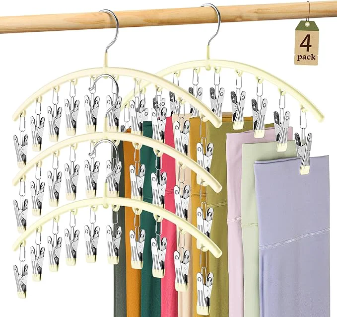 Expertly Made Legging Organizer for Closet Metal Yoga Pants Hangers 4 Pack w 10 Clips Holds 40 Leggings Space Saving Hanging Closet Organizer w Rubber Coated Closet Organizers and Storage IvoryAbout ThisOverview Practical