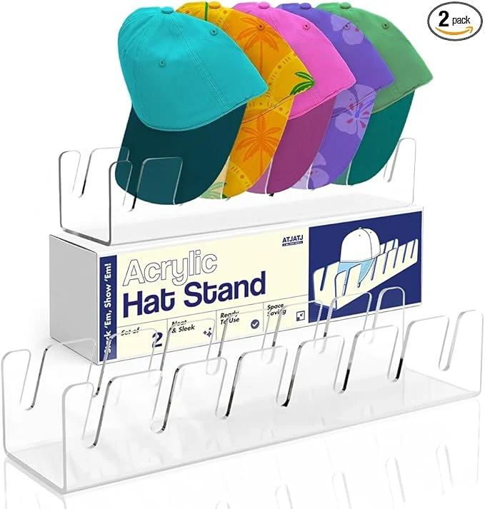 Innovative Hat Stand For Baseball Caps 2 Pack No Install Clear Acrylic Hat Organizers for 14 Baseball Tennis Trucker Caps Hat Storage Rack Display Upgraded Anti-Slip Cap Holder For Closet Bedroom DresserAbout ThisOverview Genuine