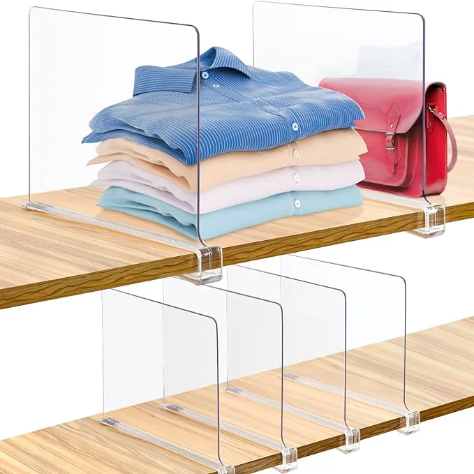 Organic Consevisen Shelf Dividers for Closet Organization and Storage 6 Pack Acrylic Clear Closet Shelf Dividers for Wood Shelves Vertical Sweater Handbag Purse Organizer for Bedroom Kitchen OfficeAbout This Genuine