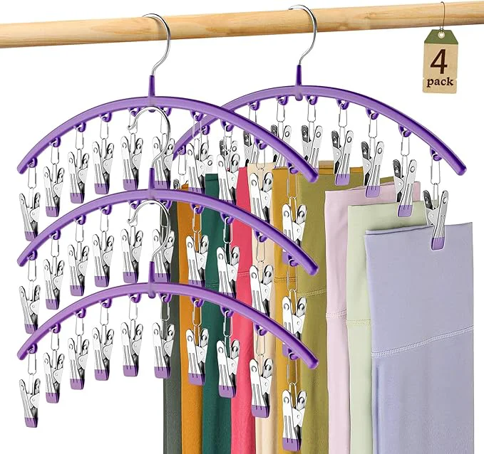 World-Class Legging Organizer for Closet Metal Yoga Pants Hanger w Rubber Coated 4 Pack w 10 Clips Hold 40 Leggings Hangers Space Saving Hanging Closet Organizers and Storage-PurpleAbout ThisOverview Optimized