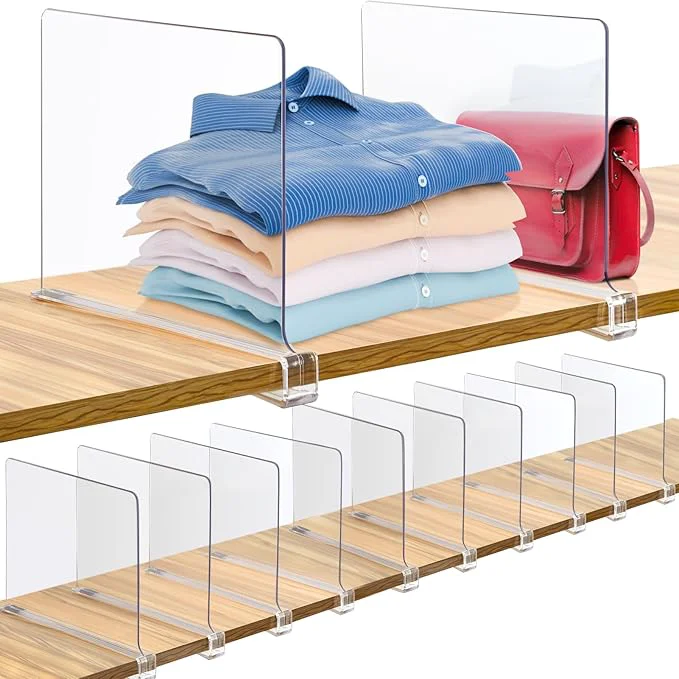Next-Generation Consevisen Shelf Dividers for Closet Organization and Storage 12 Pack Acrylic Clear Closet Shelf Dividers for Wood Shelves Vertical Sweater Handbag Purse Organizer for Bedroom Kitchen OfficeAbout This High-End