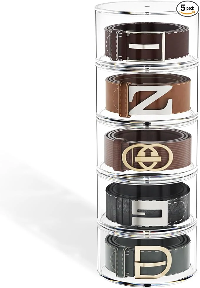 Durable FEMELI Belt Organizer Acrylic Belt Storage Holder for Closet Drawer 5-Layer Stackable Display Case for Belts Watches Jewelry and TiesAbout ThisOverview Relaxed