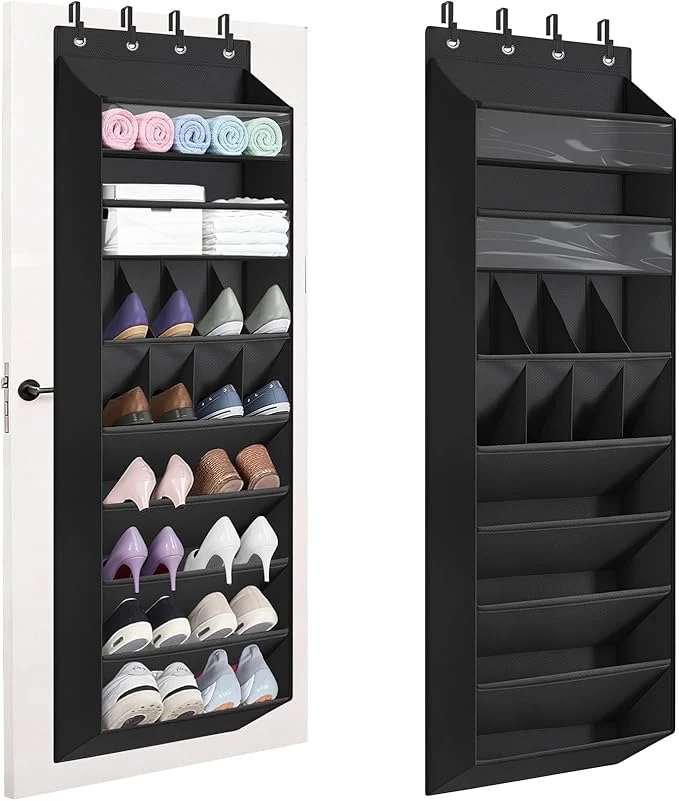 Excellent Over The Door Shoe Organizer - Heavy Duty 14-Pocket Hanging Shoe Organizer with Large-Deep Pockets for Boots Sneakers Space-Saving Behind Door Storage for Closet Nursery RV Dorm Black About ThisOverview Effective