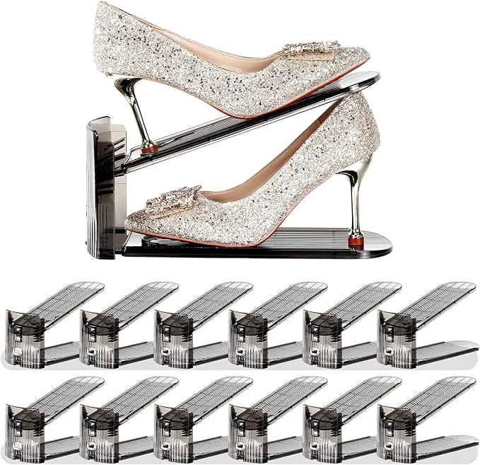 High-End Shoe Slots Organizer 12 Pack - Shoe Stacker 3 Levels Adjustable Space Specialty
