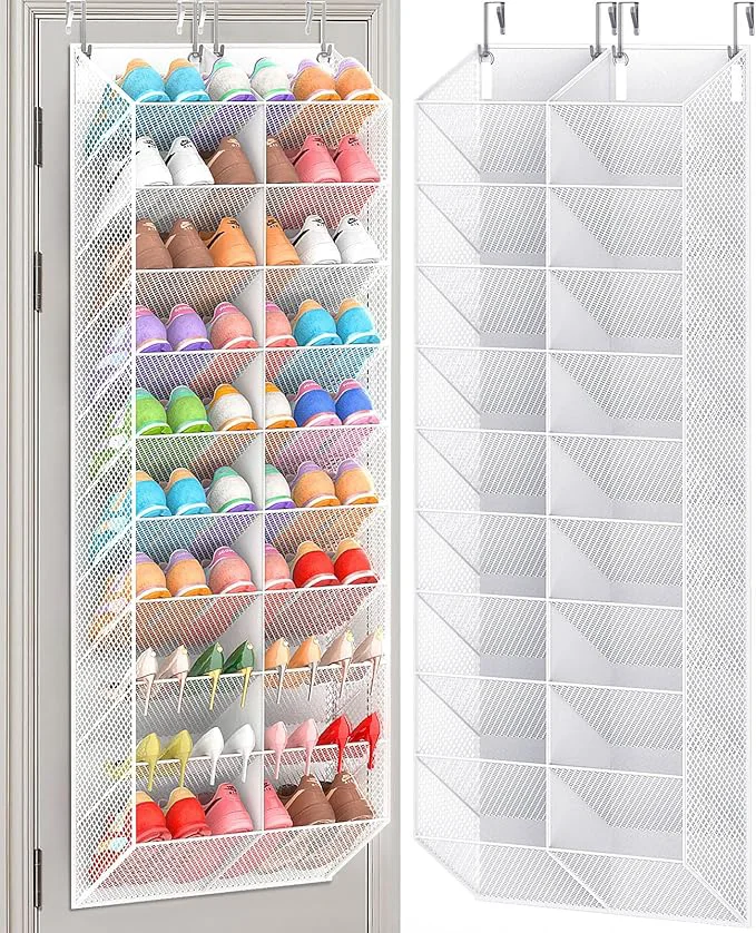 Smart 30 Pairs Over the Door Shoe Organizer Breathable Mesh Pocket Hanging Shoe Storage for Closet 10-Tier Door Shoes Rack Handing Shoes Holder Fit All the Family's Sneakers Boots Heels WhiteAbout ThisOverview Solid