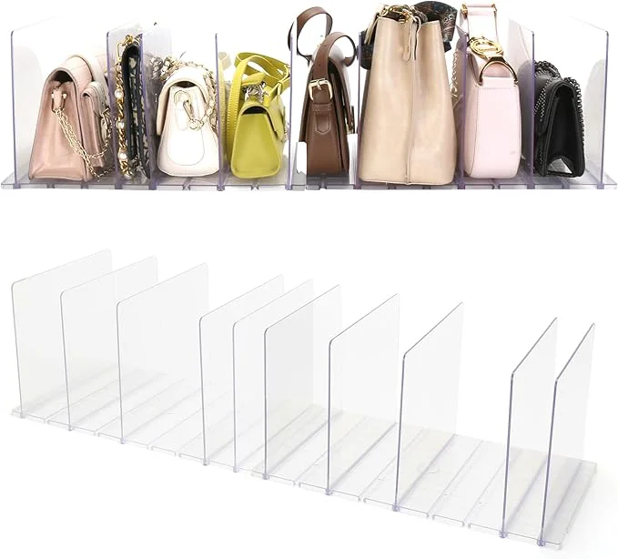 Artisan Purse Organizer for Closet Clear Acrylic Clutch Bag Organizer Adjustable Shelf Divider for Closet Organizers and Storage Detachable Handbag Separators Dividers Rack for Bedroom Bathroom OfficeAbout This Functional